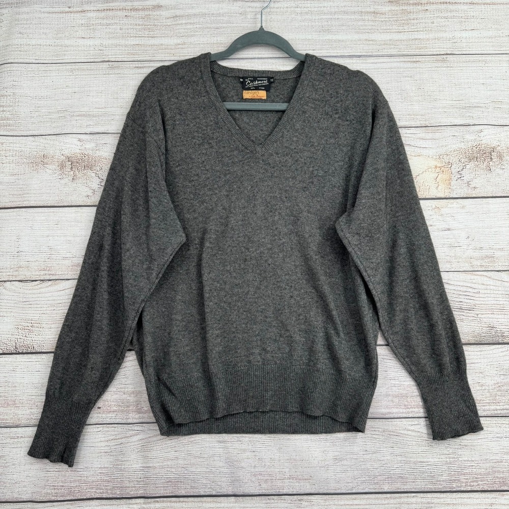 Vintage 50s Marston's V-Neck Sweater Mens 42 Gray Cashmere Wool